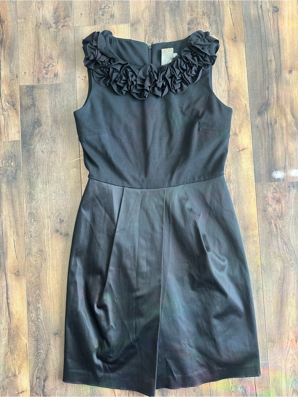 Taylor Petite Black Rosette Cocktail Dress 6P Satin Floral Neckline